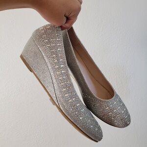 Silver sparkle rhinestone low heel shoes
